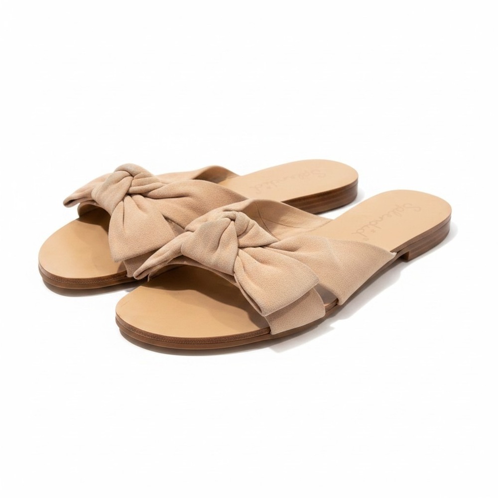 Splendid Slide Sandals Womens 7.5 Blush Pink Suede Knotted Bow Slip On Outdoor